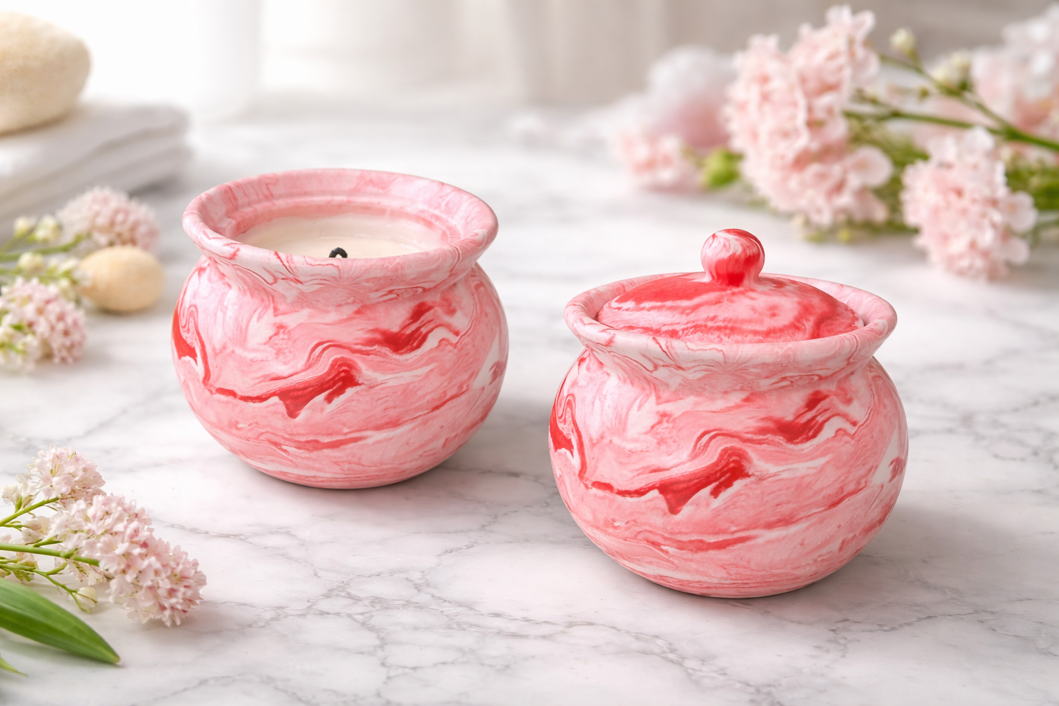 bougie artisanale l'amphore en résine minérale senteur de grasse bougie artisanale l'amphore rouge marbré en résine minérale senteur de grasse