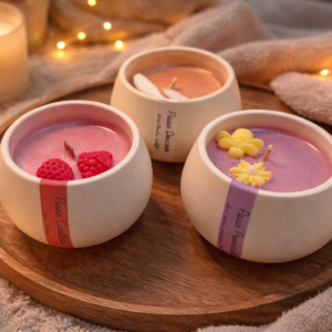 bougie design l'empreinte cire végétale & pot en résine minérale