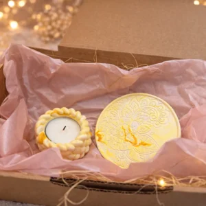 coffret b mini bougie et sous tasse jaune